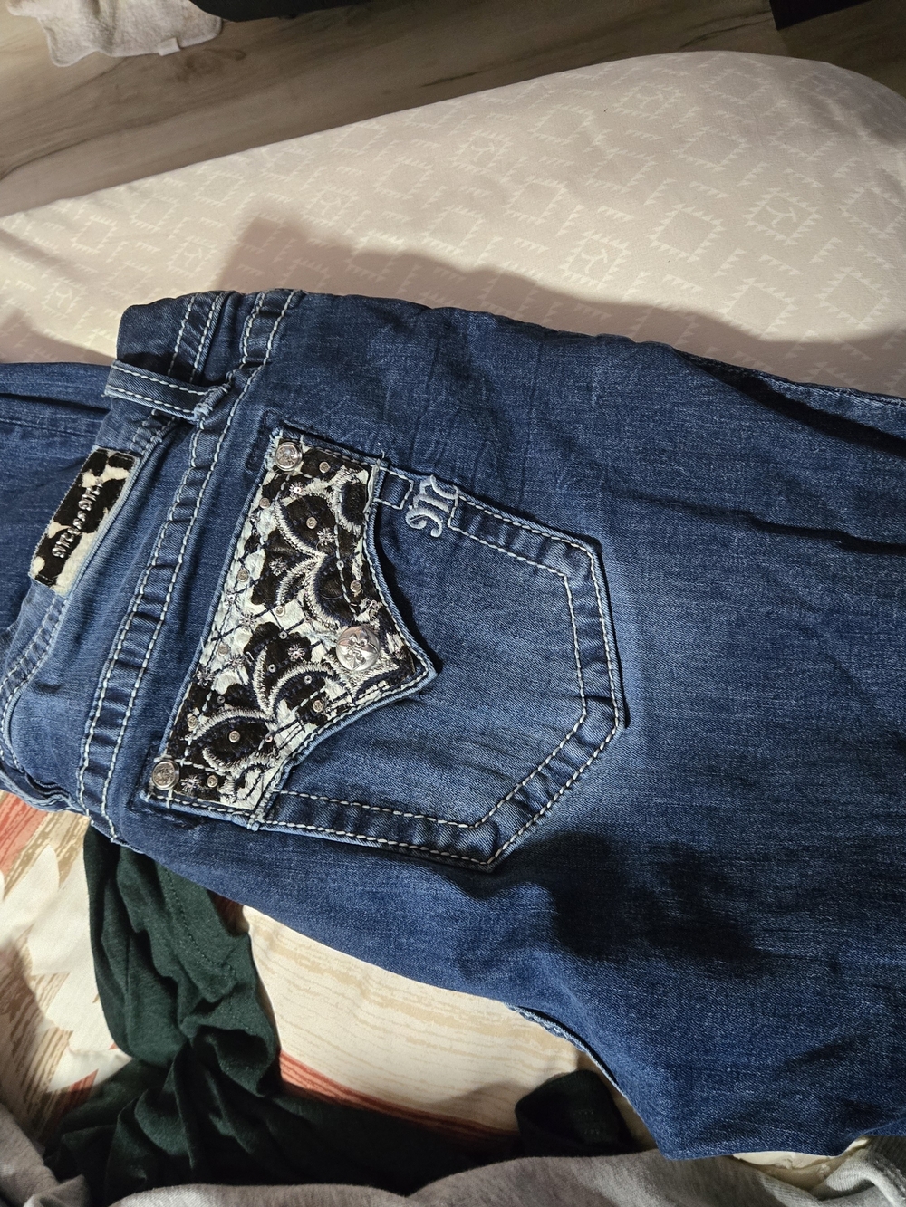 Miss Me Dark Blue Bootcut Jeans with Embellished Back Pocket
